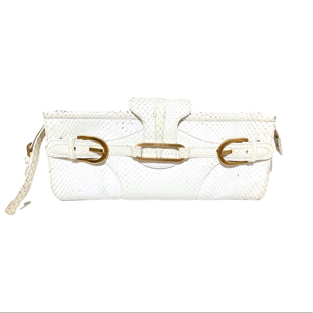 Vintage Jimmy Choo White Python Snakeskin Tulita Clutch Bag